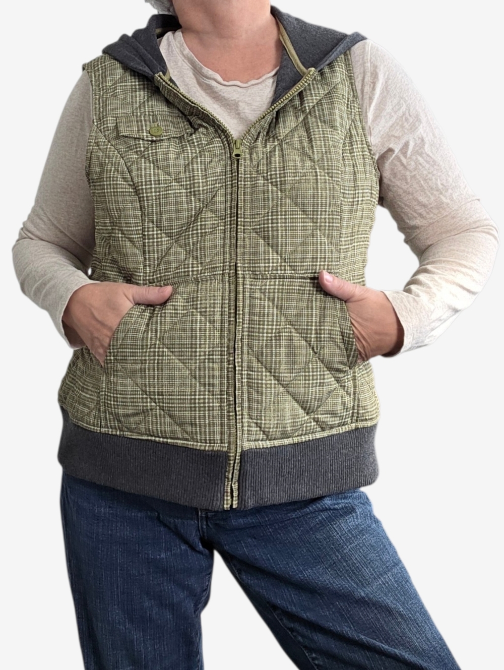 Ruff Hewn Plaid Green & Gray Quilted Vest Size Large